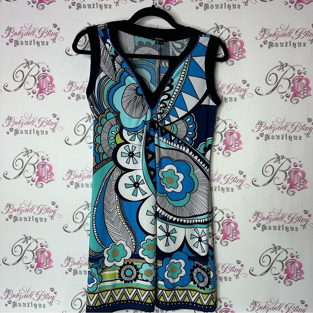 Xoxo dress paisley boho Vibrant Blue and Green Sleeveless Dress